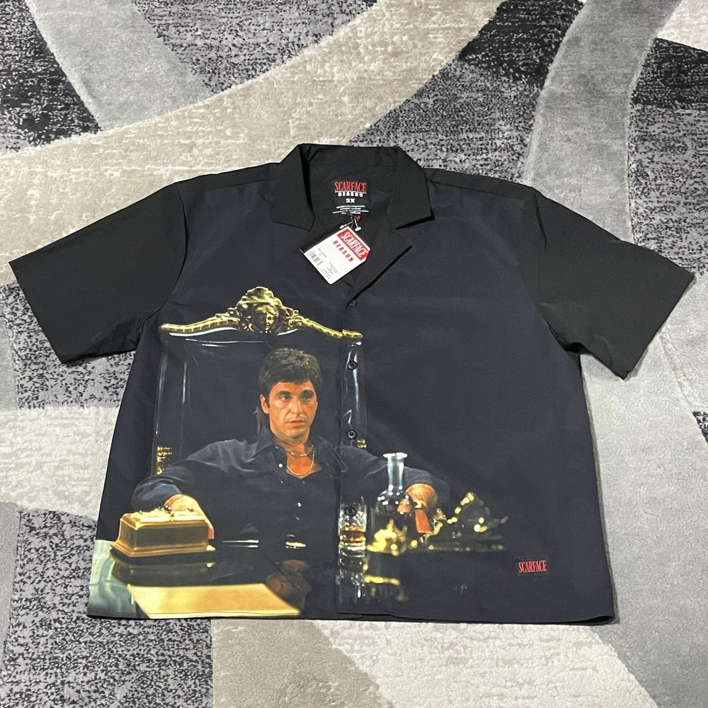 Scarface Reason Shirt Men 2XL Black Tony Montana Graphic Button Up Gangster NEW‎